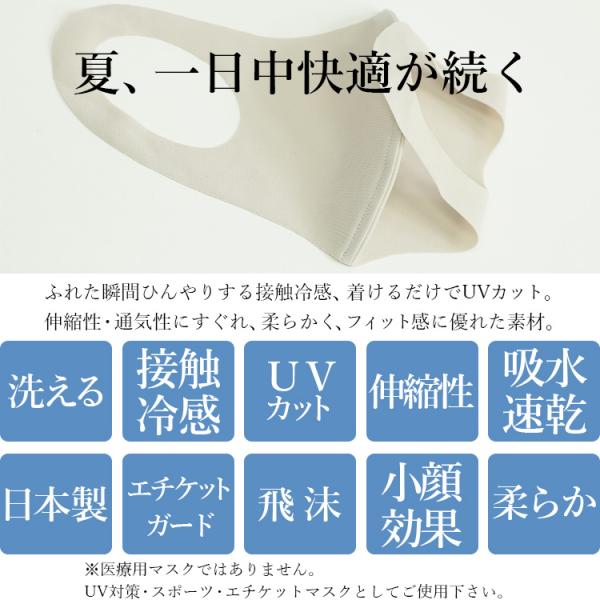 日本製　3枚入り　洗える　接触冷感マスク　夏マスク　レギュラ ーサイズ　ベージュ（メール便可）