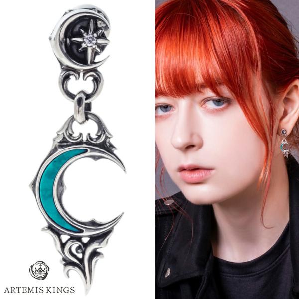アルテミスキングス ARTEMISKINGS ブルー ムーン ハート ピアス AKE0128 1P 片耳用 シルバー 925 三日月 月 星 唐草 シルバーピアス スタッドピアス 爆買