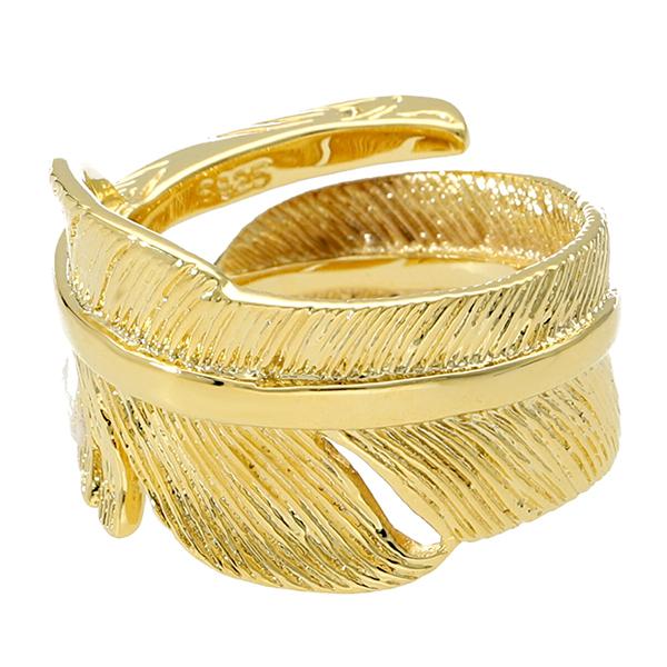 ゴールドカラー フェザー リング フリーサイズ 17号 羽根 シルバー