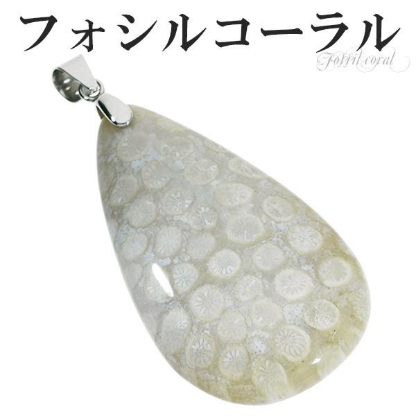 フォシルコーラル シルバー ペンダントトップ 雫 フォッシルコーラル