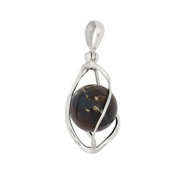 植物入りペンダント ネックレス 即納 琥珀 天然石 銀 シルバー