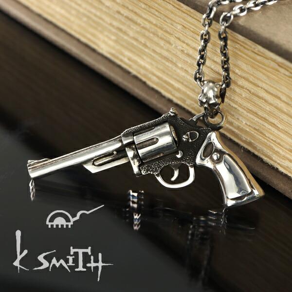 K-SMITH ルビー リボルバー スカル ネックレス シルバー K-SMITH ルビー リボルバー スカル ネックレス シルバー