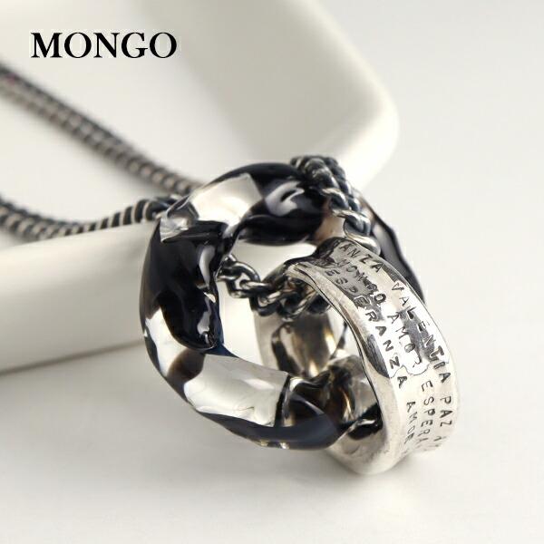 MONGO 流線 2連リング ネックレス シルバー925 ガラス ペンダント 