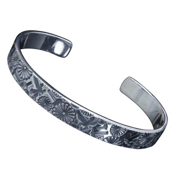 龍頭 和mixture バングル 幅8mm 菊紋 八咫烏 金鎚 メンズ シルバー