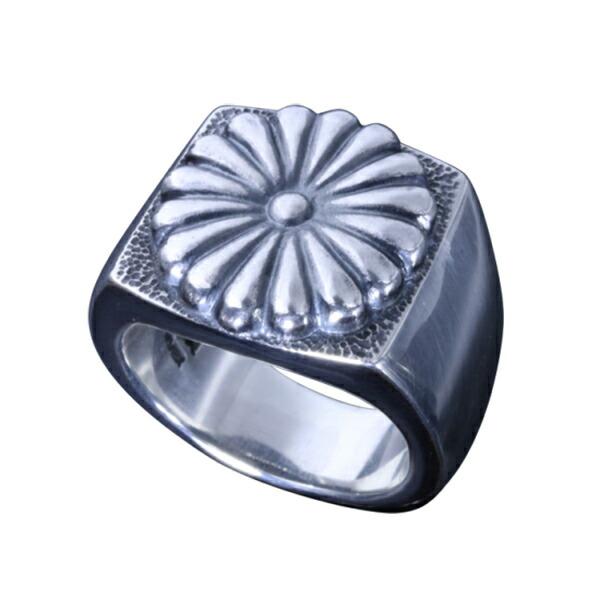 龍頭 菊 印台 リング 15〜28号 指輪 花 メンズ シルバー シルバー