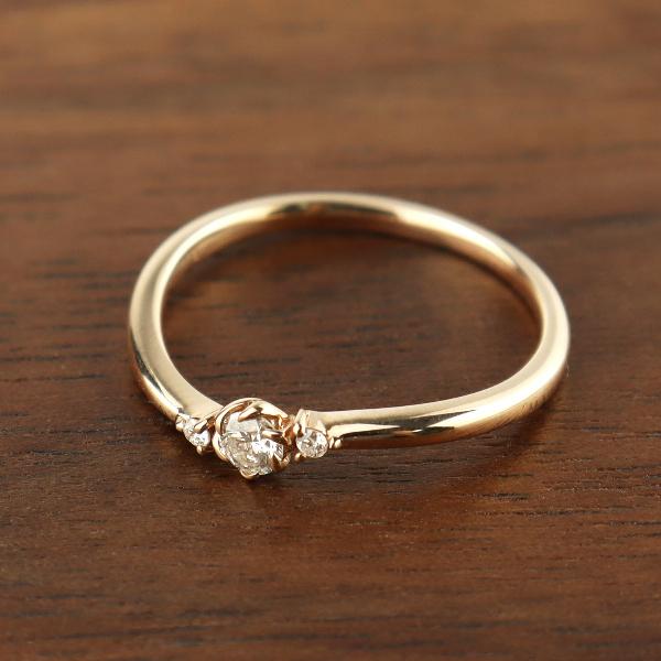 K18 ダイヤモンド カーブ リング 18金 18k ピンクゴールド 指輪 天然