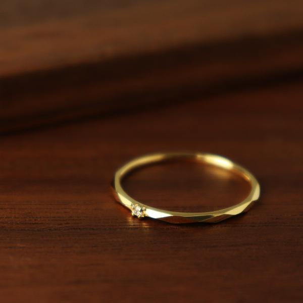 K18 ダイヤカット リング 一粒 ダイヤモンド 18金 18k ゴールド ひし形