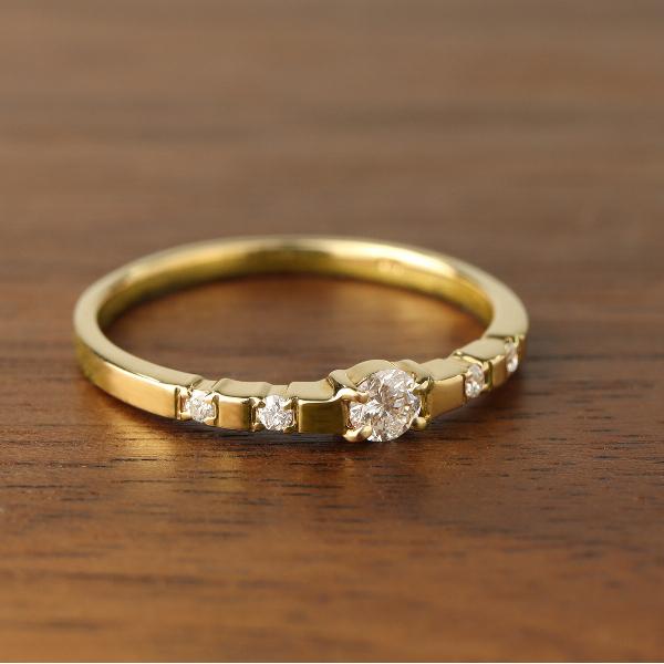 K18 ダイヤモンド & ゴールド 平打ち リング 指輪 18金 18k 天然 