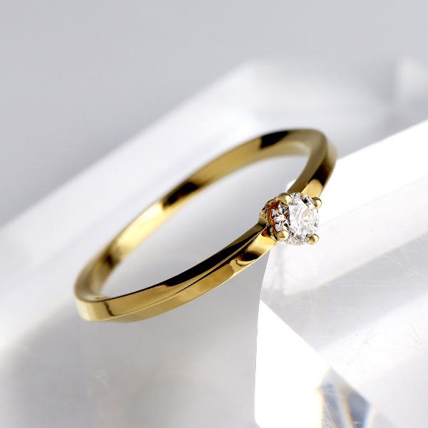 K18 イエローゴールド ツイスト 1粒ダイヤモンド リング K18 一粒 ダイヤモンド ツイスト ゴールド リング 指輪 一粒ダイヤ