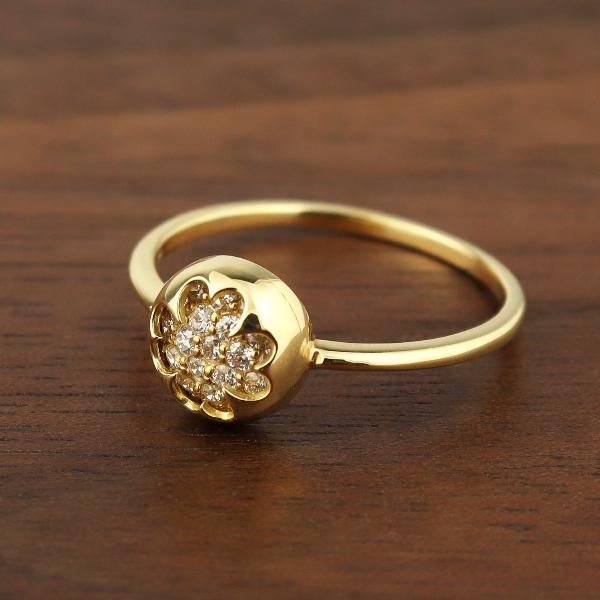 18金 フラワーリング ゴールド指輪　レア K18 ダイヤモンド パヴェ フラワー リング 18金 18k ゴールド 指輪 花