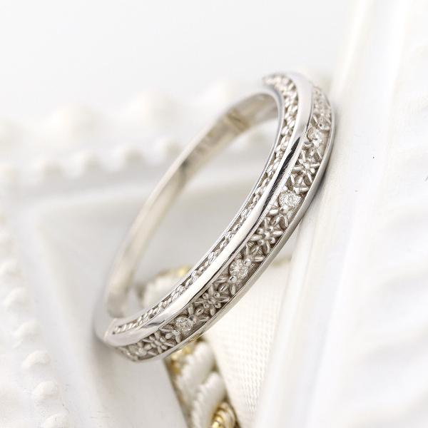 K18 ミル打ち フラワー ダイヤモンド エタニティ リング 18金 18k 