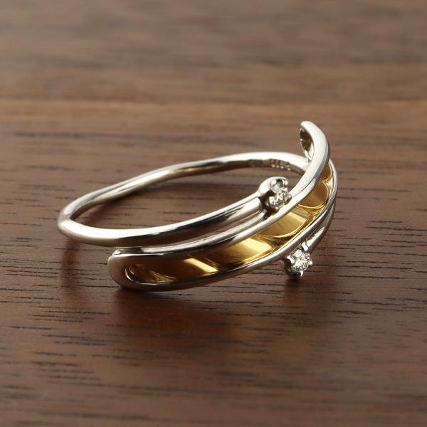 K18YG/Pt900 ウィングバイカラーダヤモンドリング 12号