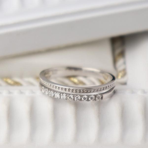 K18 二連 ダイヤモンド ハーフエタニティ ホワイトゴールド リング 18