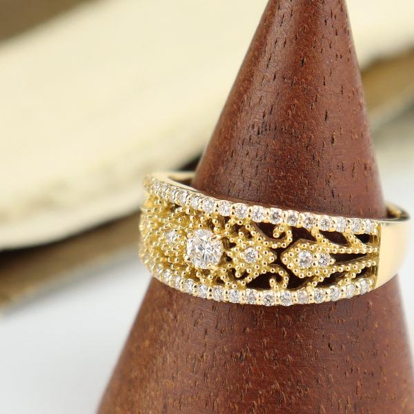 K18 ダイヤモンド 透かし ミル打ち リング 指輪 18金 18k ゴールド