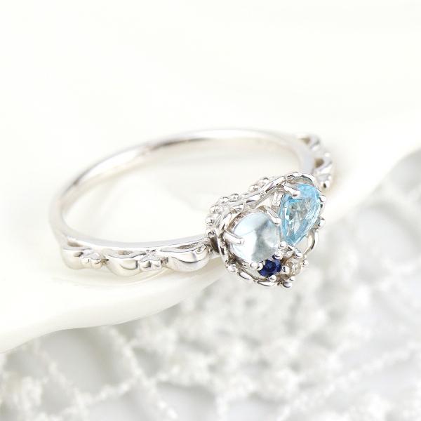 K18 天然石 ハート ホワイトゴールド リング 指輪 ブルートパーズ  