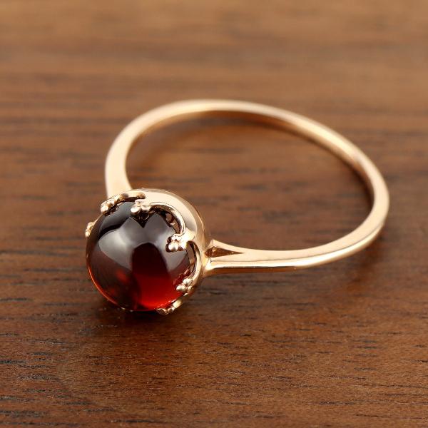 K18 ガーネット　カボション　リング K18 ラウンド ガーネット ピンクゴールド リング 指輪 天然石