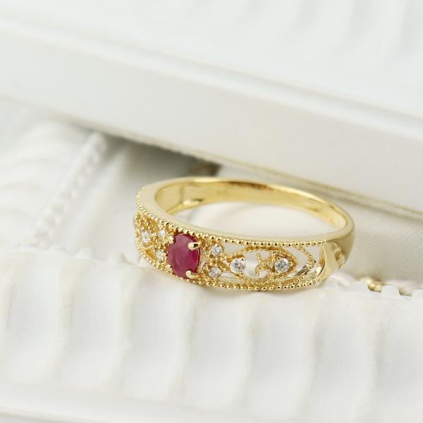 明日終了お気持ち値下げ美品※ルビー ダイヤモンドゴールドリング13号 ビルマ産ルビー0.45ct ダイヤモンド ピンクゴールド リング