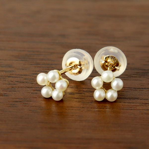 真珠 フラワー ゴールド ピアス 2P 両耳用 K10 パール 淡水パール 花 