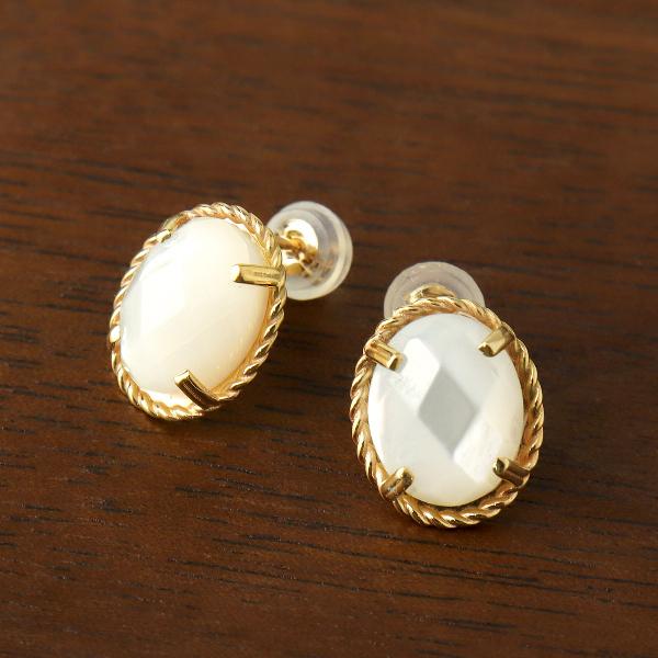 大粒 カット 白蝶貝 ピアス 2P 両耳用 K10 ゴールド シェル 貝 天然石