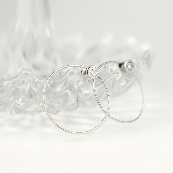 PT900 ダイヤモンド フープ ピアス 2P 両耳用 プラチナピアス