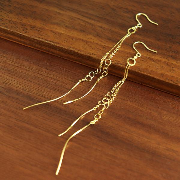 K18 ゴールド チェーン ロング ピアス 2P 両耳用 18金 18k