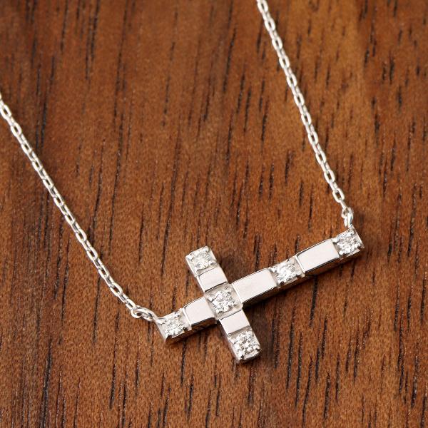 K18 ダイヤモンド クロス ネックレス 18金 18k ホワイトゴールド