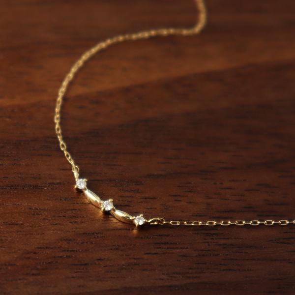 K18 ダイヤモンド カーブ ラインネックレス 18金 18k ゴールド