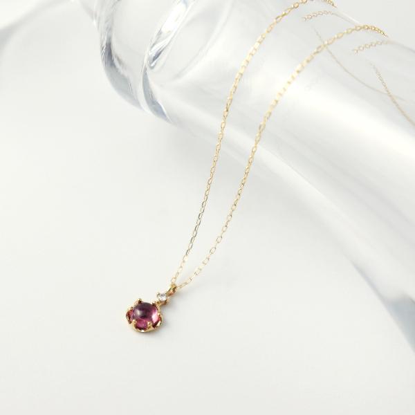 ローライトガーネット ダイヤモンド ゴールド ネックレス 天然石 一粒 カボション ラウンド K10 10金 10k 誕生石 1月 レディース 爆買