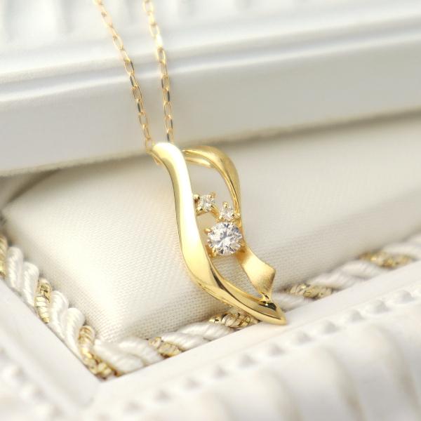 K18 ダイヤモンド ウェーブ ゴールドネックレス 18金 18k ゴールド 