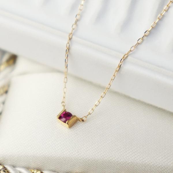 K18 ・18金　ルビー　スクエア　ペンダントネックレス　新品 K18 ルビー使い ネックレス