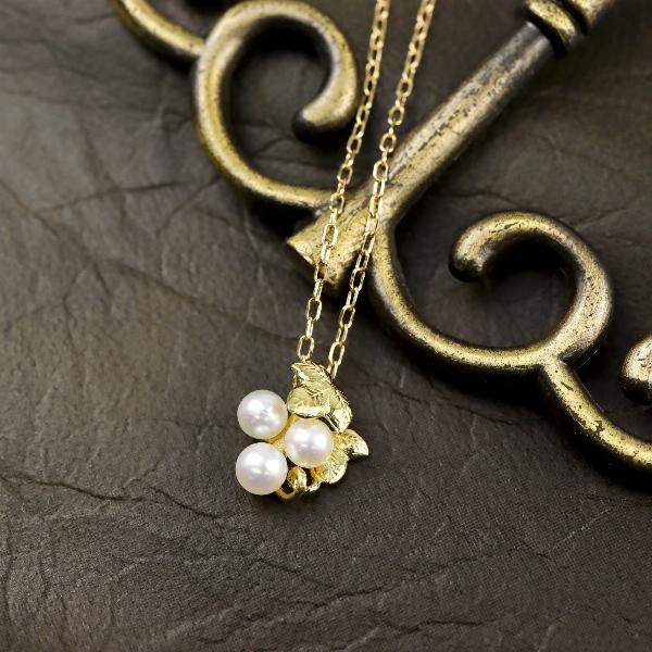 K18 パール フルーツ ゴールド ネックレス ぶどう 18金 18k 葡萄 果実 グレープ 真珠 可愛い 個性的 アクセサリー レディース