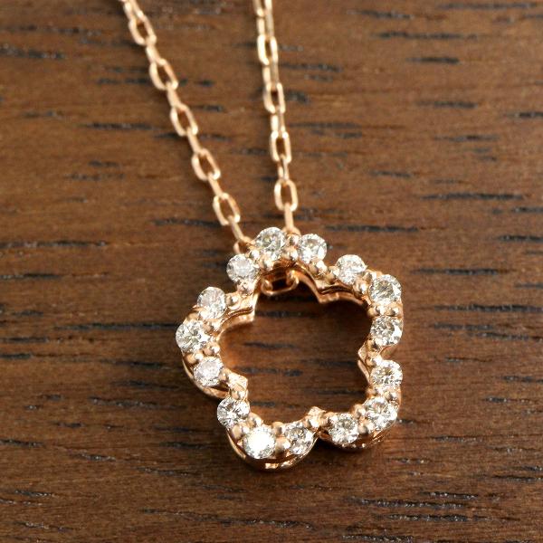 ダイヤモンド フラワー リング ネックレス 花 K10 ピンクゴールド 天然 