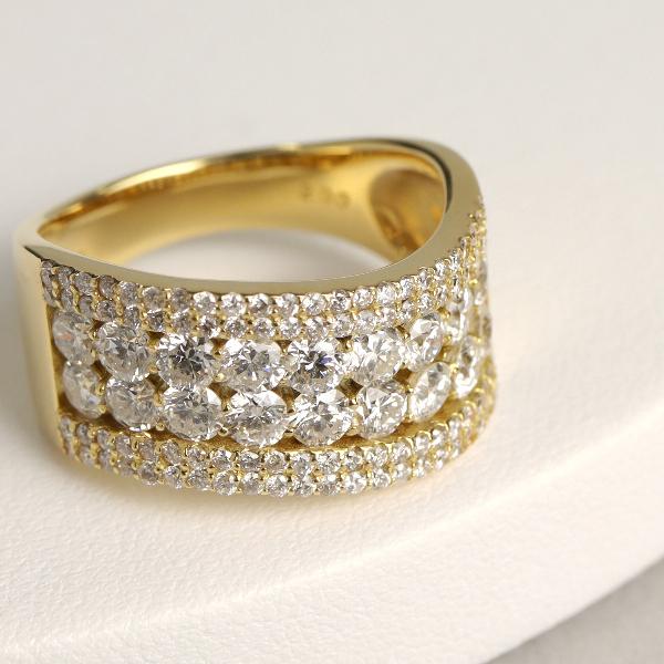 K18 2.0ct ダイヤモンド パヴェ ウェーブ ゴールド リング 指輪 18金