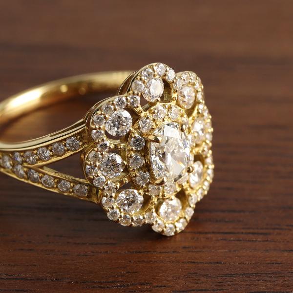 K18 ダイヤモンド パヴェ フラワー ゴールド リング 指輪 18金 18k 