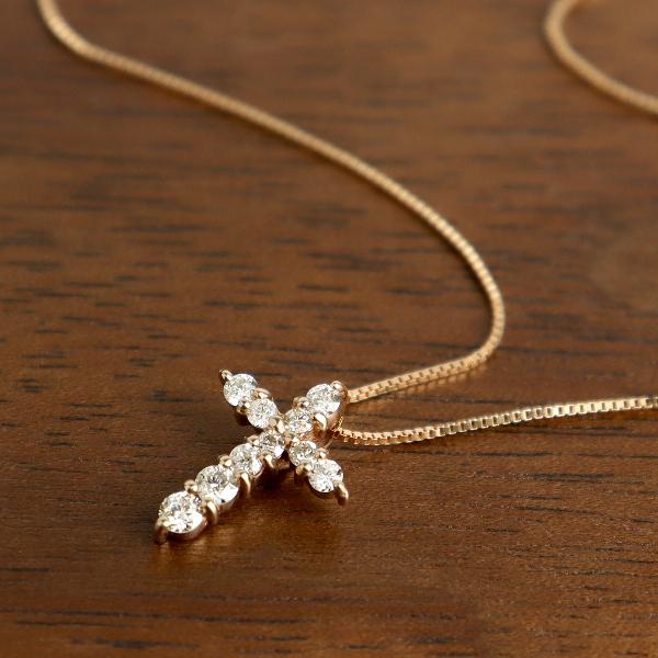 K18 ダイヤモンド クロス ネックレス 18金 18k ピンクゴールド PG 天然
