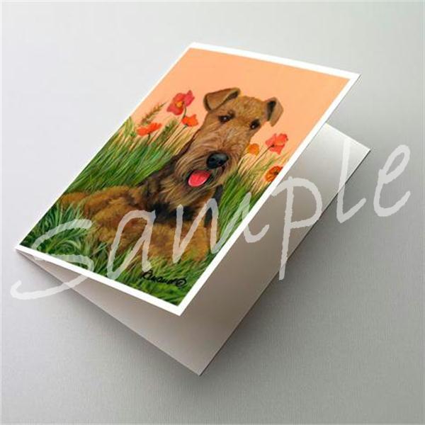 エアデール・テリア グリーティングカード。愛犬家の方へのプレゼントに添えていただくのに最適です。額などに入れていただくと、素敵なインテリアとしてお楽しみいただけます。題名　　  Airedale Terrier Poppiesサイズ 　　縦...