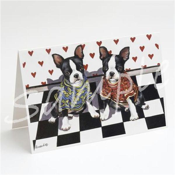 ボストン・テリア グリーティングカード。愛犬家の方へのプレゼントに添えていただくのに最適です。額などに入れていただくと、素敵なインテリアとしてお楽しみいただけます。題名　　 Boston Terrier Puppy Loveサイズ 　　縦1...