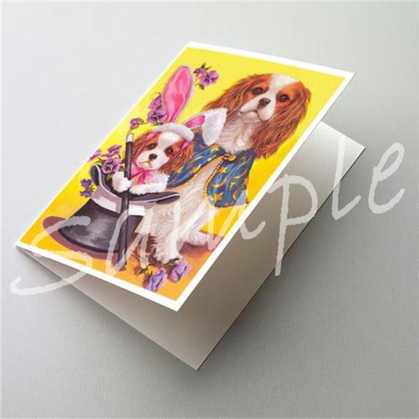 キャバリア グリーティングカード。愛犬家の方へのプレゼントに添えていただくのに最適です。額などに入れていただくと、素敵なインテリアとしてお楽しみいただけます。題名　　 Cavalier Spaniel Easter Magicサイズ 　　縦...