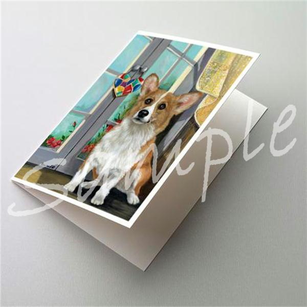 コーギー グリーティングカード。愛犬家の方へのプレゼントに添えていただくのに最適です。額などに入れていただくと、素敵なインテリアとしてお楽しみいただけます。題名　　Corgi Suncatcherサイズ 　　縦17.8センチ×横12.5セン...