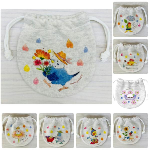 ことりが描かれているかわいいミニ巾着。花びらが舞う中のことりちゃんたちに癒されまくりのとってもかわいいイラストです♪巾着Sは、鳥種別に9柄♪ご自分用に♪お友達に♪大事な方への贈り物に♪さりげないお返しに♪♪Size：約10.5×10.5cm...