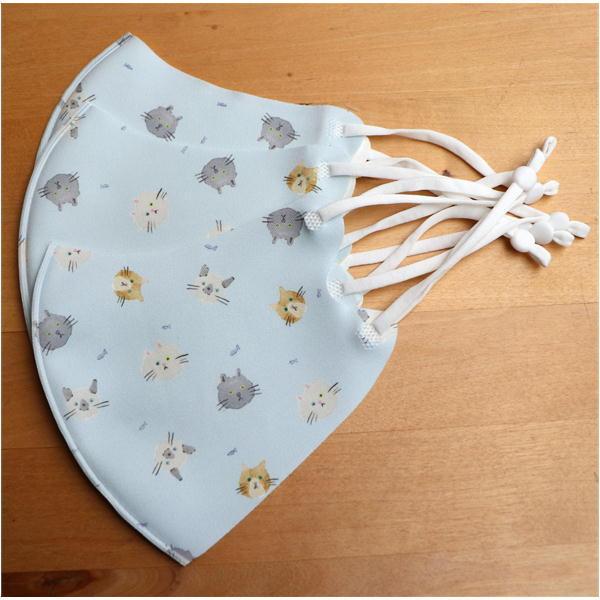可愛い猫柄のマスク。お肌に優しいなめらかな肌触り心地。耳ひもにはアジャスター付き♪洗って繰り返し使える高機能布マスクです！！Size：大人用サイズ・3枚入り素材：本体：ポリエステル92％、ポリウレタ8％　　　耳ひも：ナイロン・ポリウタレン注...