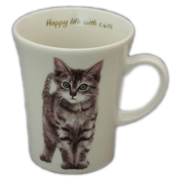 ☆スリム形状で手にしっくり持ちやすいマグカップ。毎日、大好きなねこちゃんマグでホッとするひと時をお過ごし下さい。☆自分使いでも♪　ねこちゃん大好きな方へのプレゼントでも♪☆箱入りなので贈り物にピッタリ。サイズ  口径8.2×高さ9.9cm容...