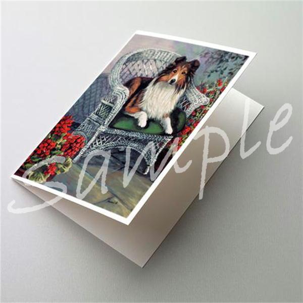 シェットランド・シープドッグ グリーティングカード。愛犬家の方へのプレゼントに添えていただくのに最適です。額などに入れていただくと、素敵なインテリアとしてお楽しみいただけます。題名　　Sheltie Patio Jewelサイズ 　　縦17...