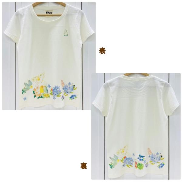 人気のことりパラダイス柄を裾プリントにアレンジ♪胸のワンポイントはさりげなく鳥かごに♪スカートに合わせてフェミニンに♪パンツに合わせてカジュアルに♪肌寒いときはパーカーを羽織っても♪【カラー】ナチュラルホワイトの2カラーです☆Size：■W...