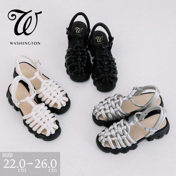 【SALE／29%OFF】サンダル ストラップ 厚底 バックベルト 編み込み 軽量 大人カジュアル 歩きやすい 履きやすい W ダブリュー 銀座ワシントン