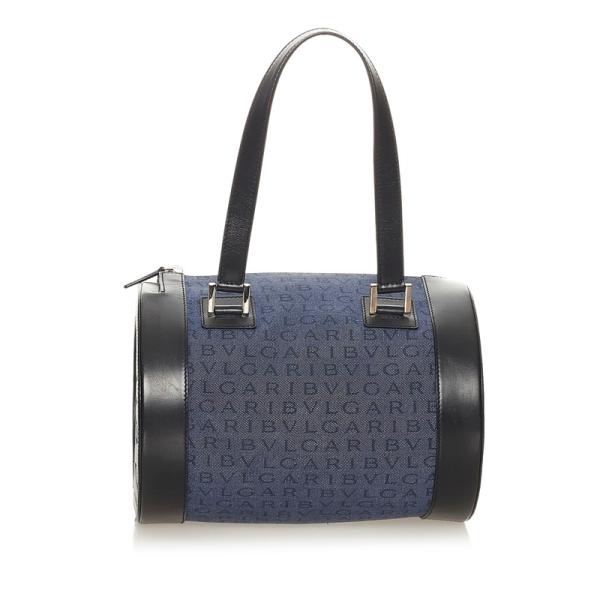 BVLGARI ブルガリ鞄 ハンドバッグ(中古) BVLGARI ブルガリ ブルー ブラック キャンバス レザー