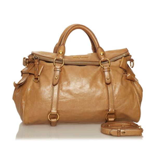 miu miu（ミュウミュウ） カーキ ベージュ レザー ハンドバッグ