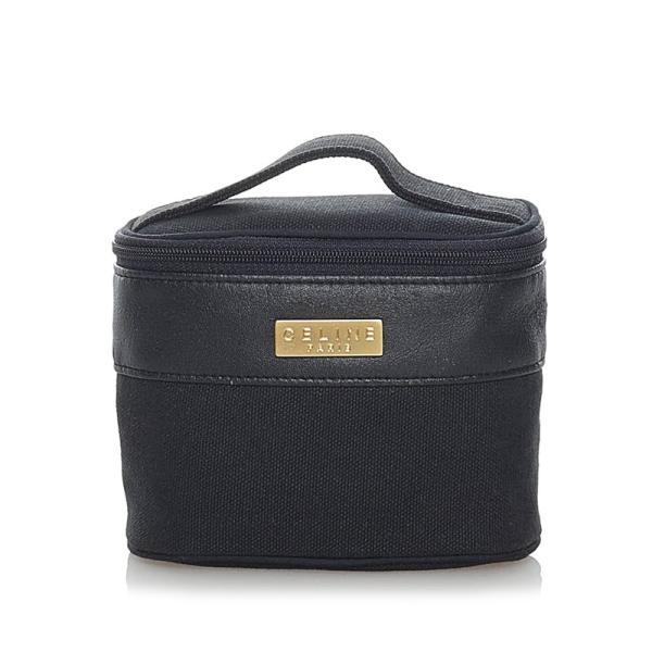 CELINE ブラックキャンバスポーチ CELINE セリーヌ ポーチ&ハンカチセット ブラック キャンバス レザー