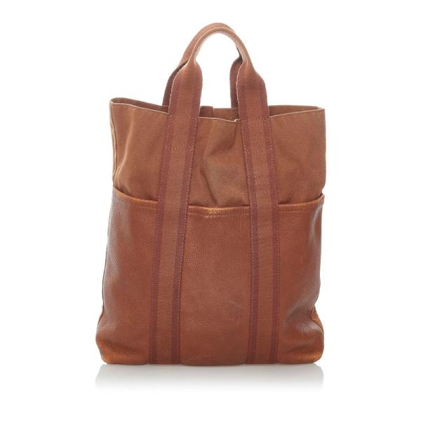 HERMESブラウン レザー キャンバス ボストンバッグ HERMESブラウン レザー キャンバス ボストンバッグ