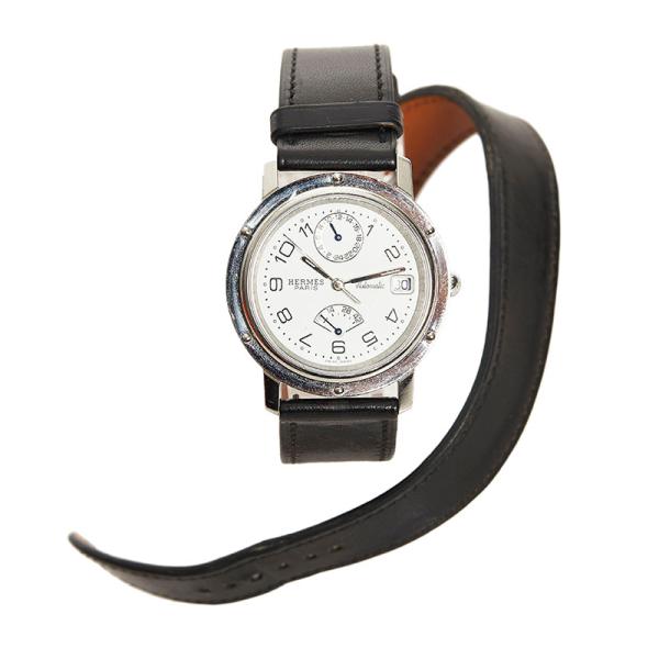エルメス クリッパー ドゥブルトゥール パワーリザーブ 腕時計 CL5.710 自動巻き ホワイト文字盤 ステンレススチール レザー 【中古】